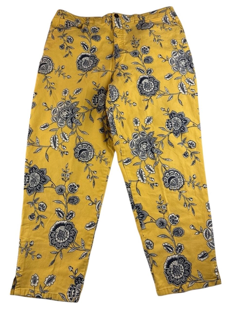 Talbots Stretch Colorful Floral Yellow Blue Cropped Pants Size 14